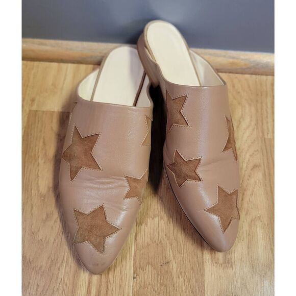 Arno Italian Brown Leather Star Print Mules 6.5 - Picture 2 of 8